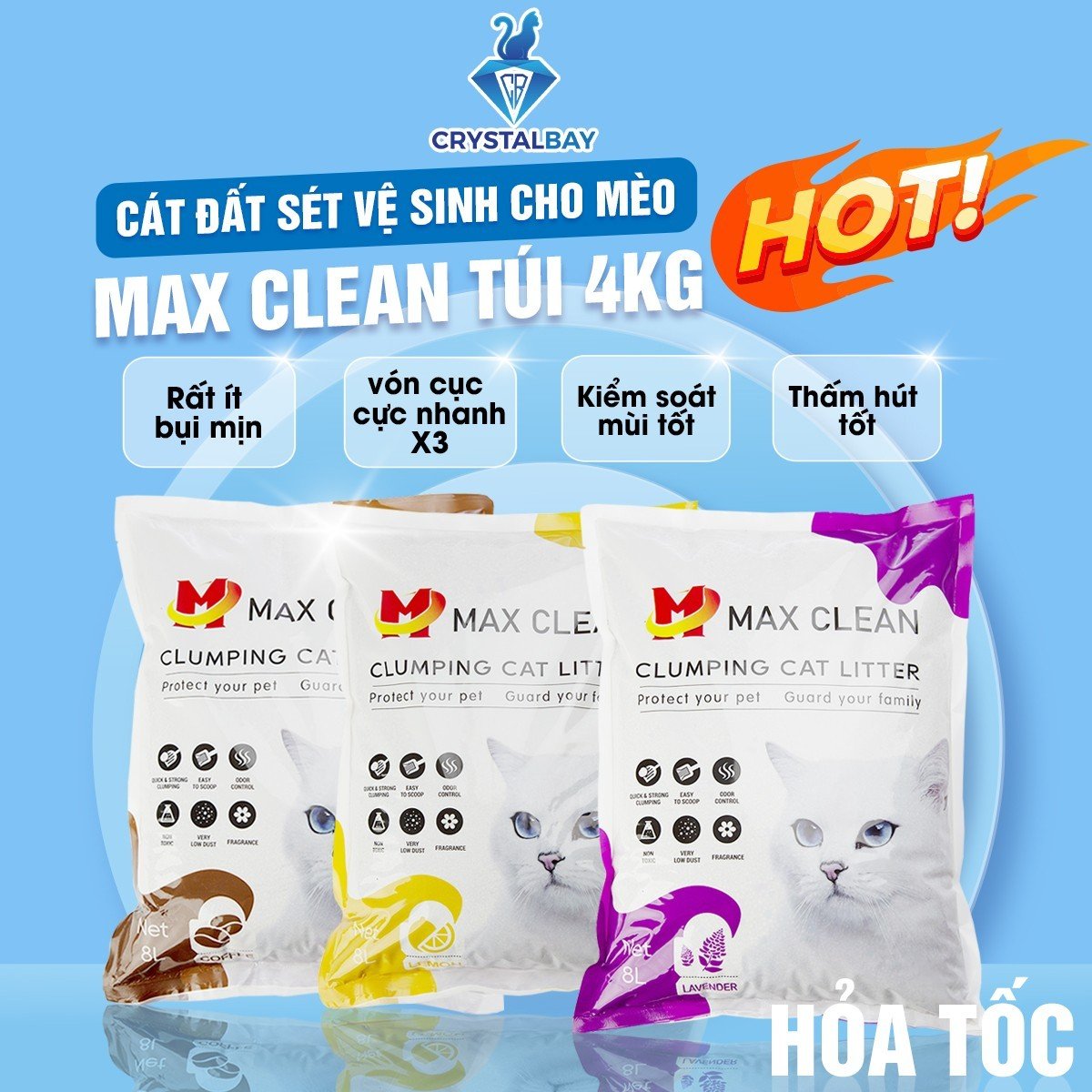 Cát vệ sinh cho mèo Max Clean, cát đất sét cho mèo, cát cho mèo giá rẻ