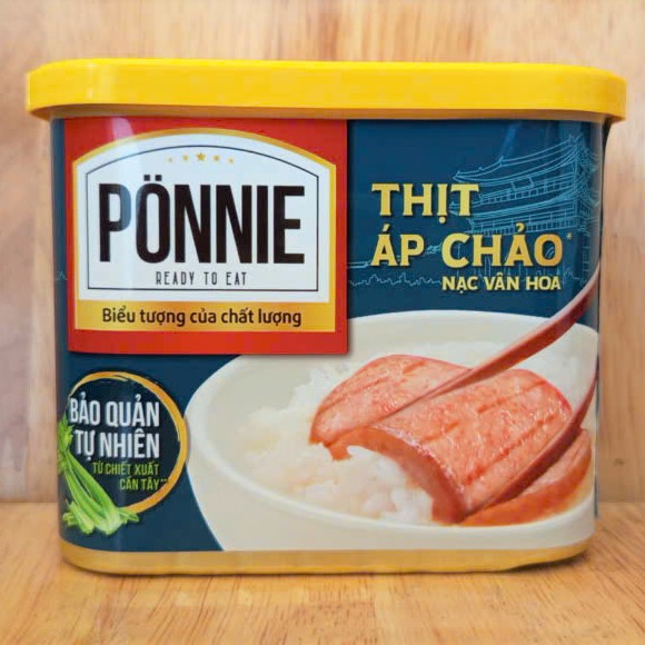  PONNIE   HỘP LỚN 340g   THỊT ÁP CHẢO NẠC VÂN HOA   HÀN QUỐC   Canned Meat 