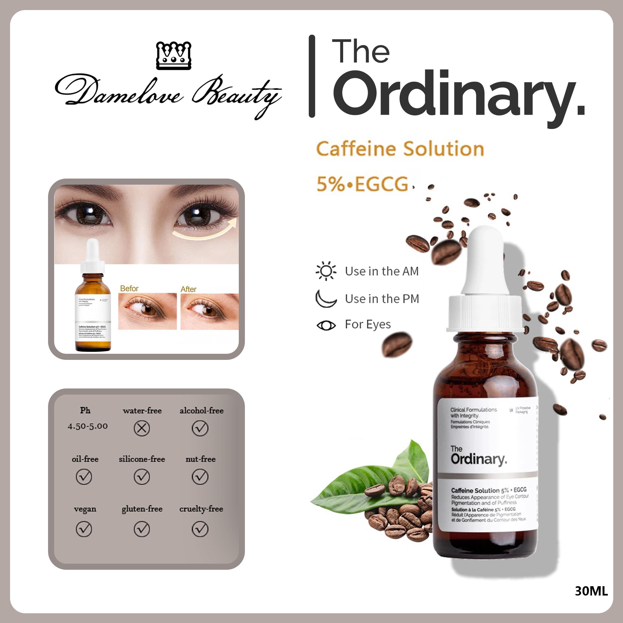 Tinh Chất Dưỡng Mắt The Ordinary Caffeine Solution 5% + EGCG 30ml Serum Giảm quầng thâm mắt