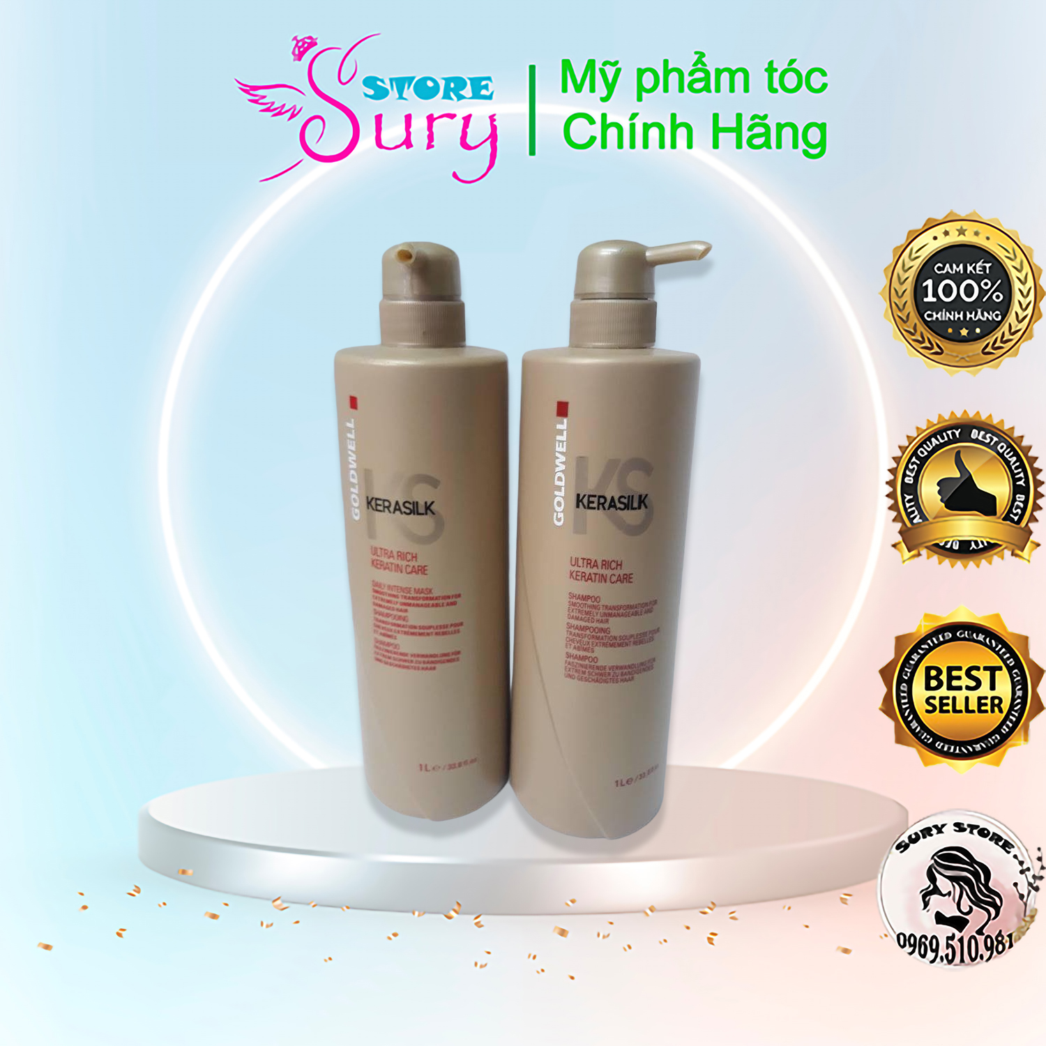Cặp Dầu Gội Xả Siêu Mượt Goldwell Keratin Kerasilk 1000ml X 2 Chính Hãng Sury_store