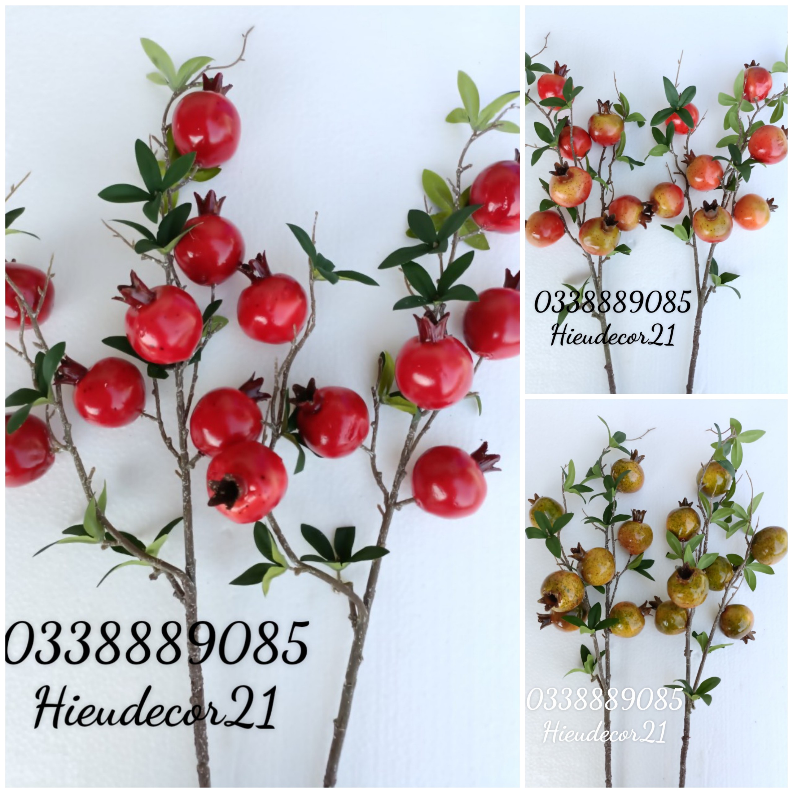 Cành lựu giả 7 quả, Cành Hồng 7 quả, Cành quả chanh vàng, trang trí phòng khách, trang trí hội nghị, chụp ảnh