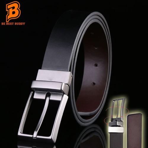 Thắt lưng Dây nịt Da Bò Thật Khoá Xoay 2 mặt Đen Nâu