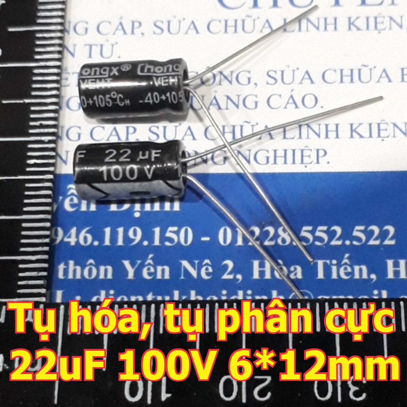 50 con tụ hóa, tụ phân cực 22uf 100v 6*12mm kde6335