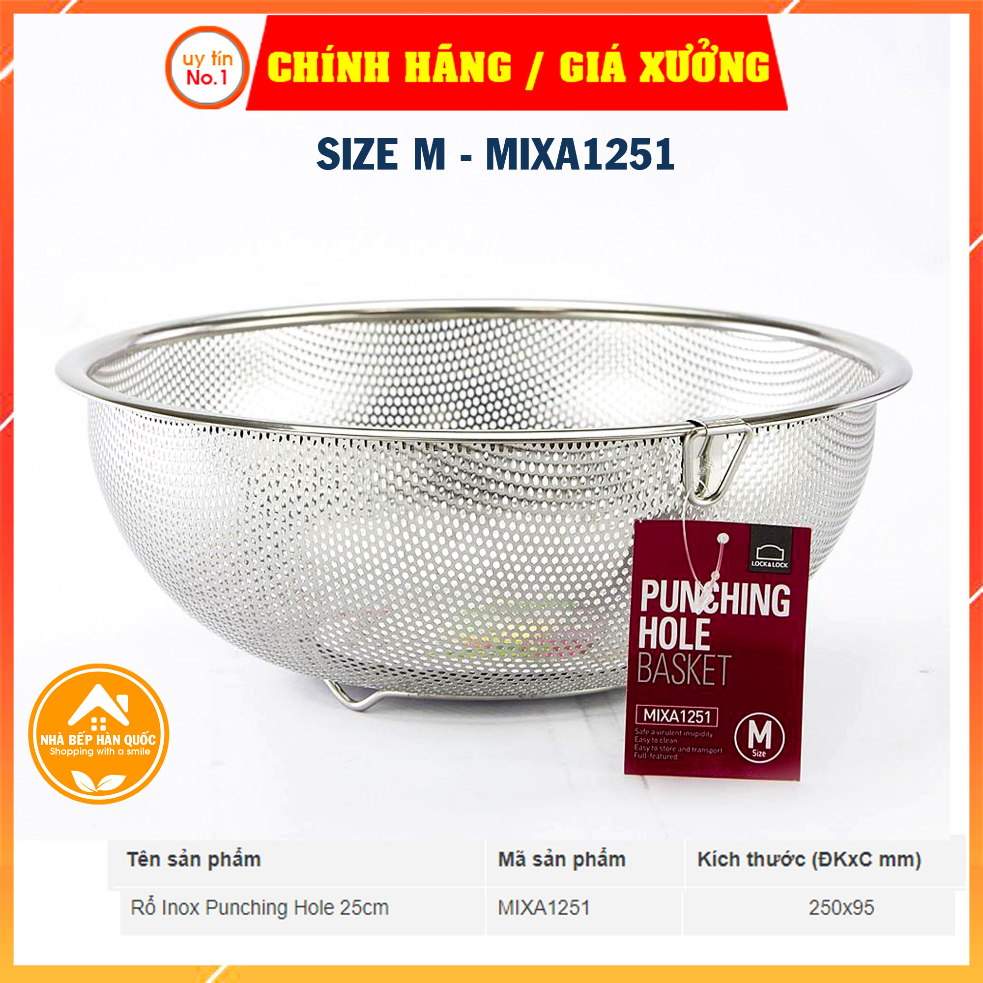 Rổ inox Punching Hole Lock&Lock chính hãng MIXA1251 (25.5cm) và MIXA1281 (28.5cm)