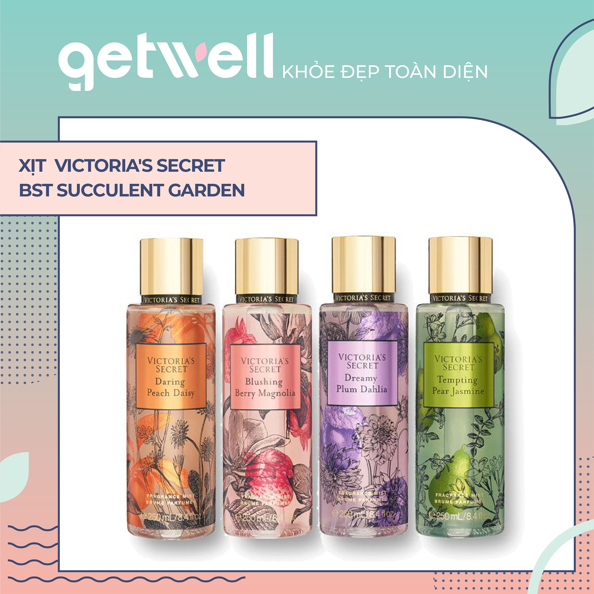 [HCM]BLUSHING BERRY MAGNOLIA | TEMPTING PEAR JASMINE | DARING PEACH DAISY| DREAMY PLUM DAHLIA Fragrance Mist | Sản Phẩm Xịt Thơm Toàn Thân Victorias Secret