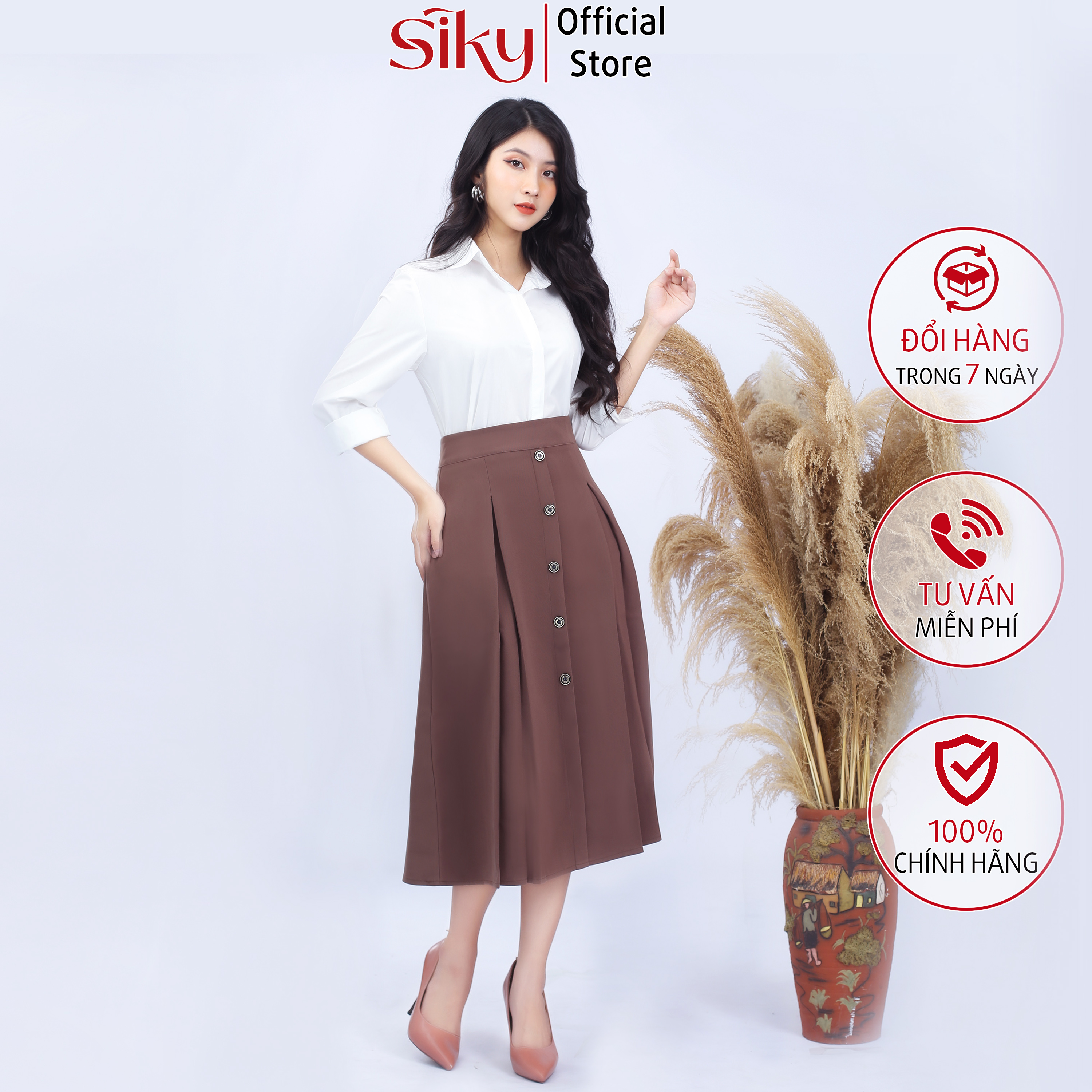 Chân váy công sở dáng dài 5 cúc hàng mới- siky -cv02