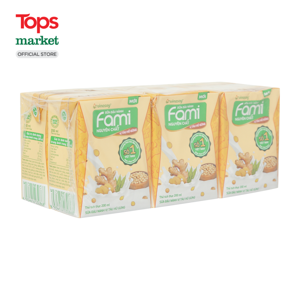 Sữa Đậu Nành Fami Nguyên Chất Vị Tàu Hũ Gừng 6 Hộp*200ML - Siêu Thị Tops Market