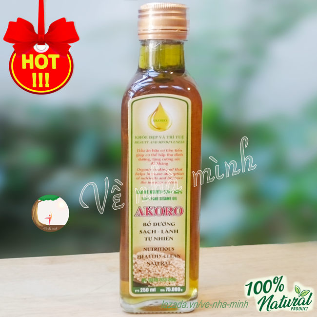 DẦU MÈ VÀNG NGUYÊN CHẤT AKORO 250ML 100% tự nhiên từ thực vật ( Dầu vừng vàng nguyên chất tự nhiên )