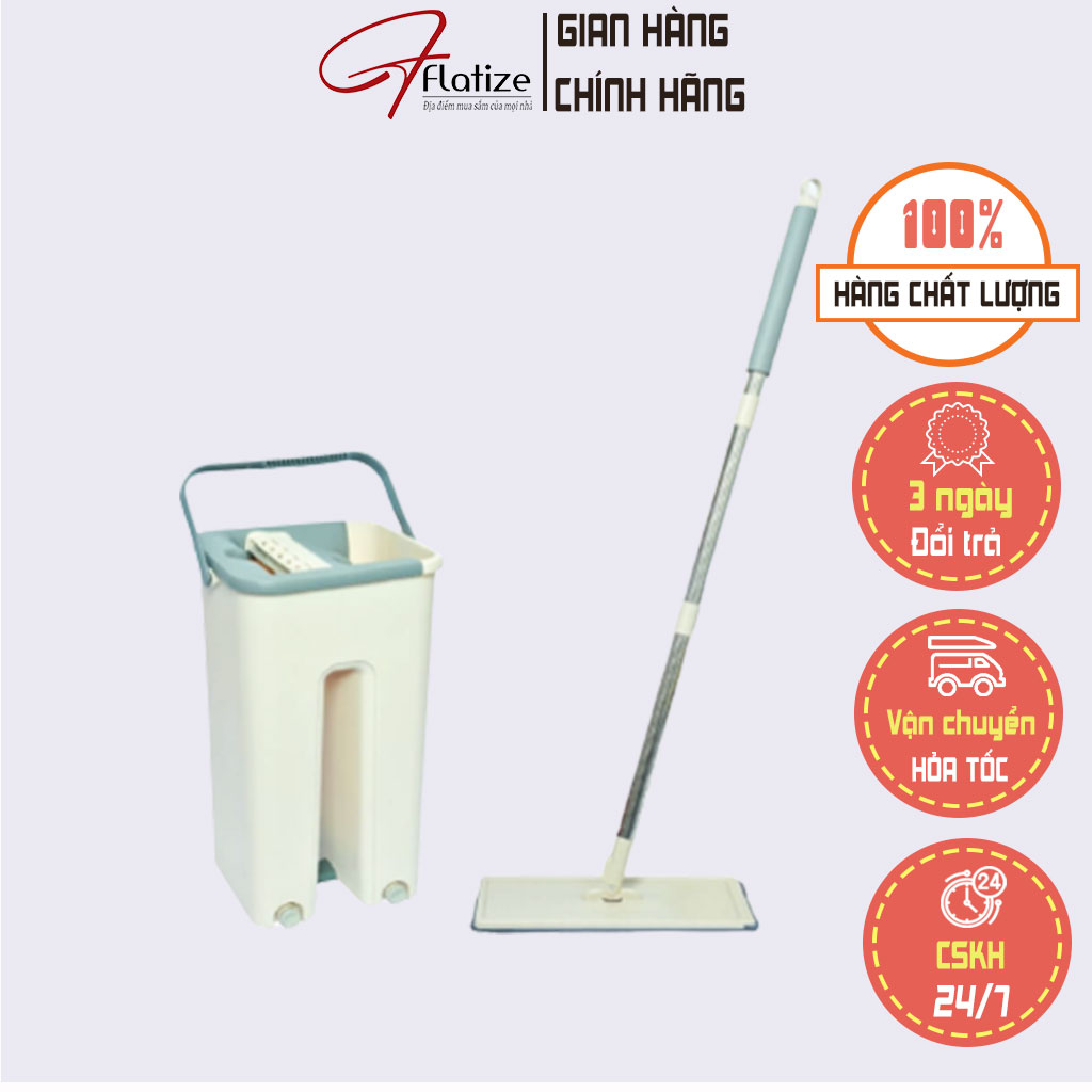 Bộ lau nhà thông minh, cây lau nhà kèm thùng vắt 2 ngăn cao cấp, thùng lau nhà chính hãng INOCHI