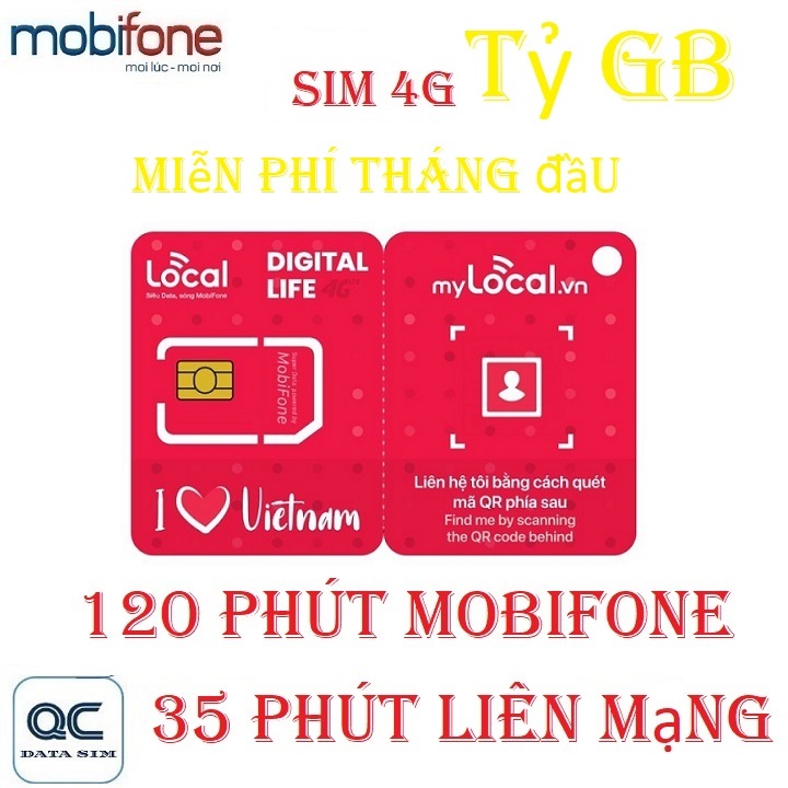 FREESHIP - CHƯA KÍCH HOẠT. Sim 4G mobifone Tỷ GB 120 phút nội mạng 35 phút liên mạng miễn phí tháng đầu duy trì 50k