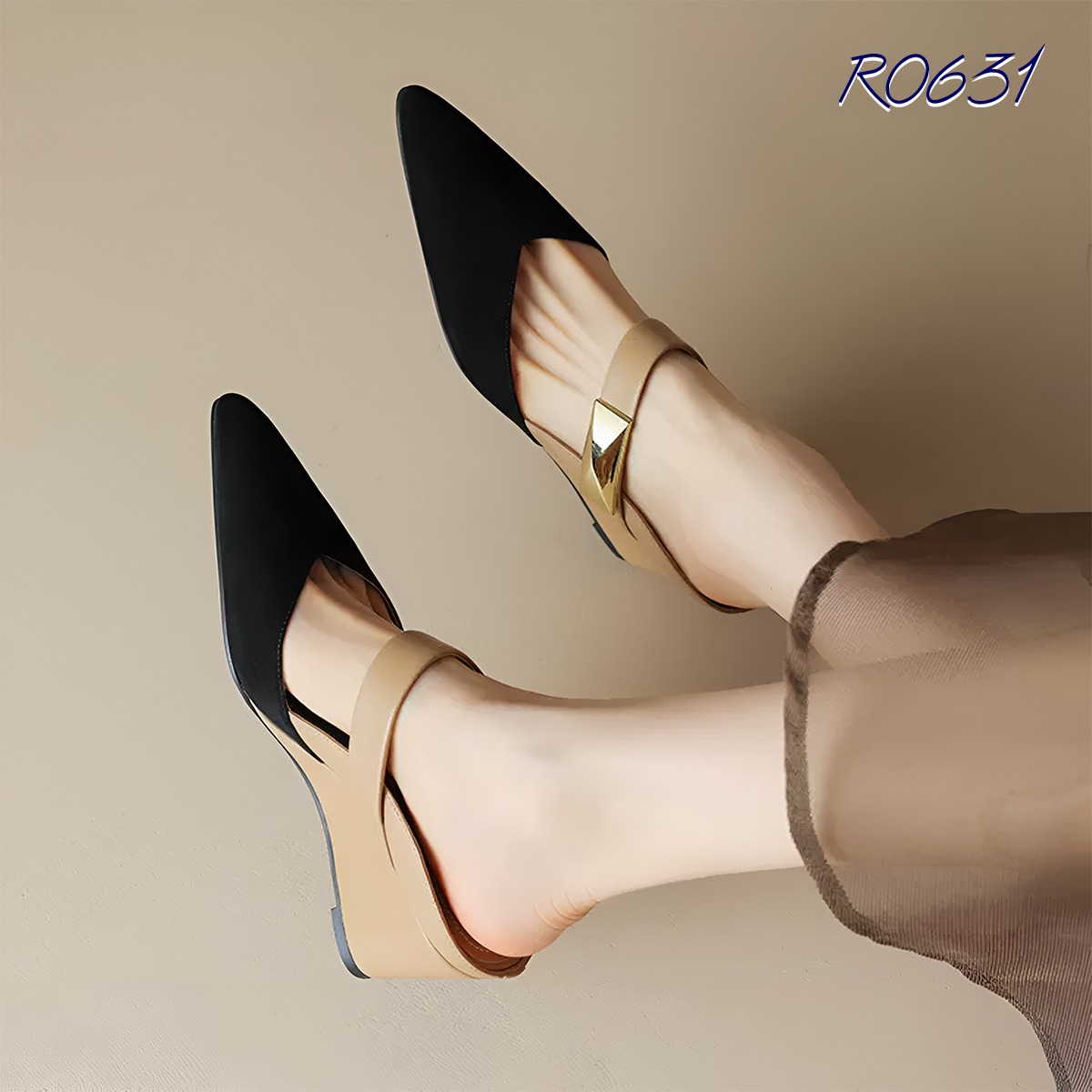 Giày cao gót nữ rosata cao 5 phân mẫu ro631 màu đen nâu và màu đen trắng