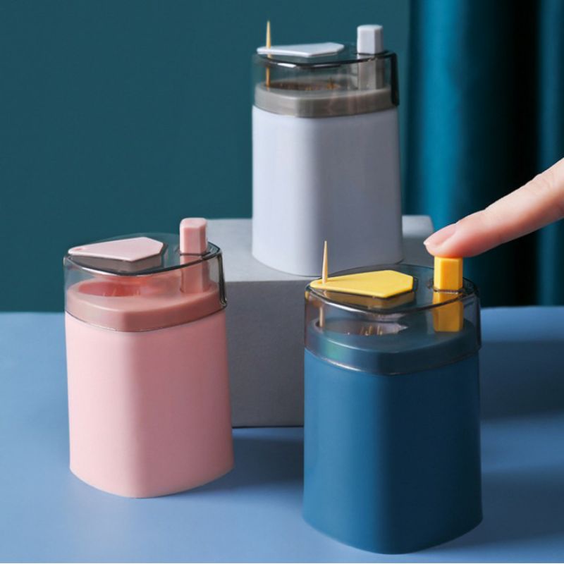 Hủ nhựa đựng tăm 10cm nút bấm tự động - hộp lọ đựng tăm xỉa răng