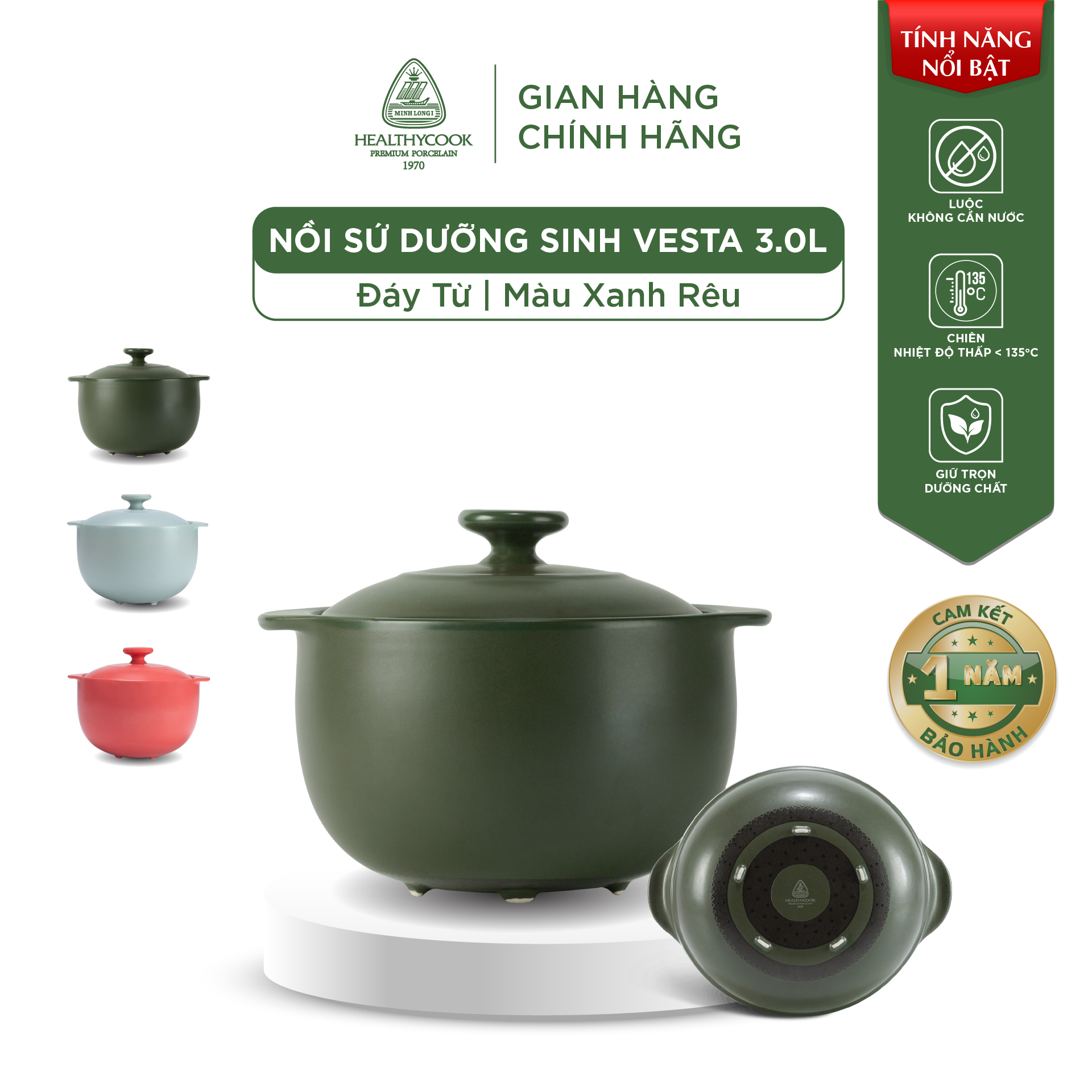 Nồi Sứ Dưỡng Sinh Minh Long Healthy Cook Vesta 3.0L - Dùng Cho Bếp Từ