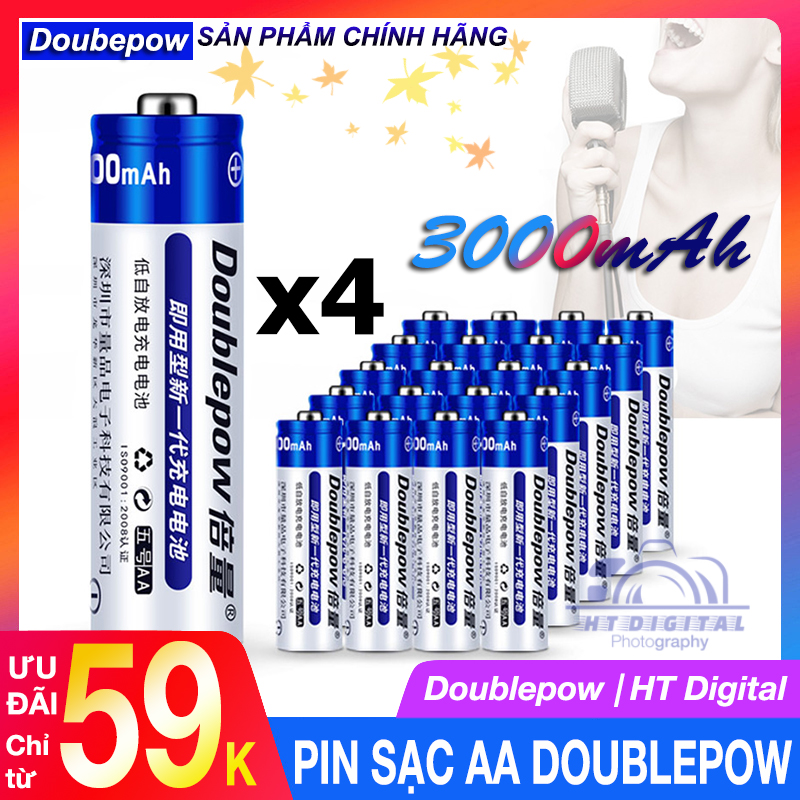 Hộp 4 pin sạc AA 3000mAh doublepow công suất lớn chuyên karaoke gia đình, được dùng trong các thiết bị cần nhiều năng lượng như: đồ chơi, chuột máy tính, micro..