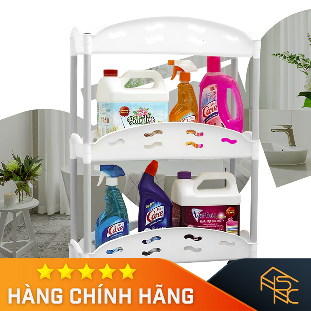 [Đồ gia dụng nhựa giá rẻ] Kệ nhựa 3 tầng có bánh xe, trang trí hoa văn