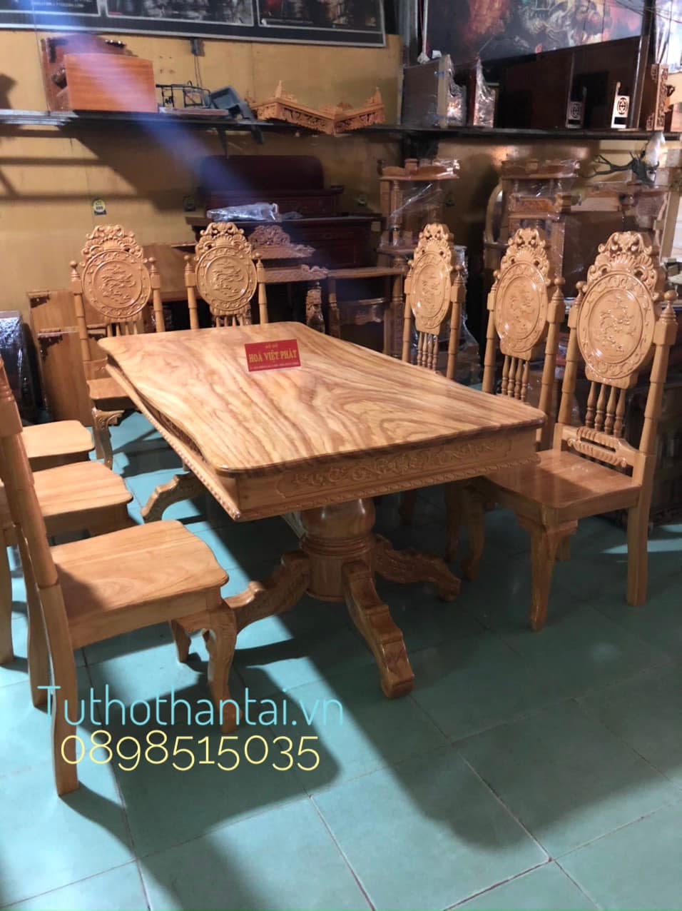 Bàn ăn gỗ Gõ Đỏ cao cấp mặt nguyên tấm dày 3cm