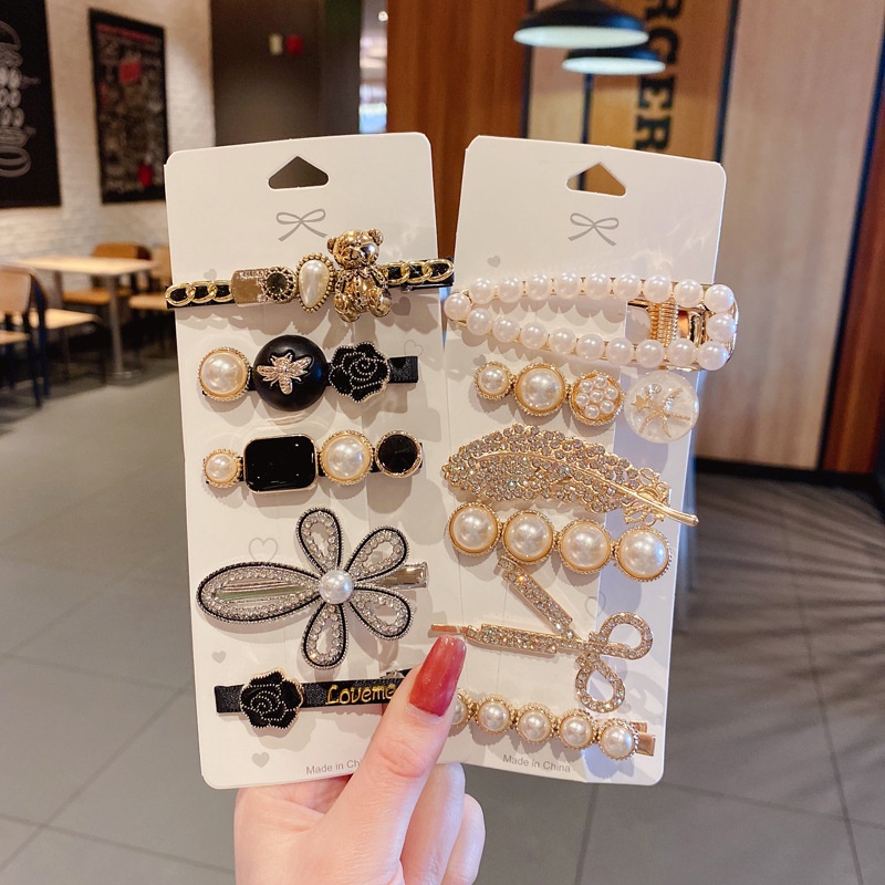 Bộ 5 mảnh set kẹp tóc đính đá phong cách hàn quốc cho nữ siêu xinh
