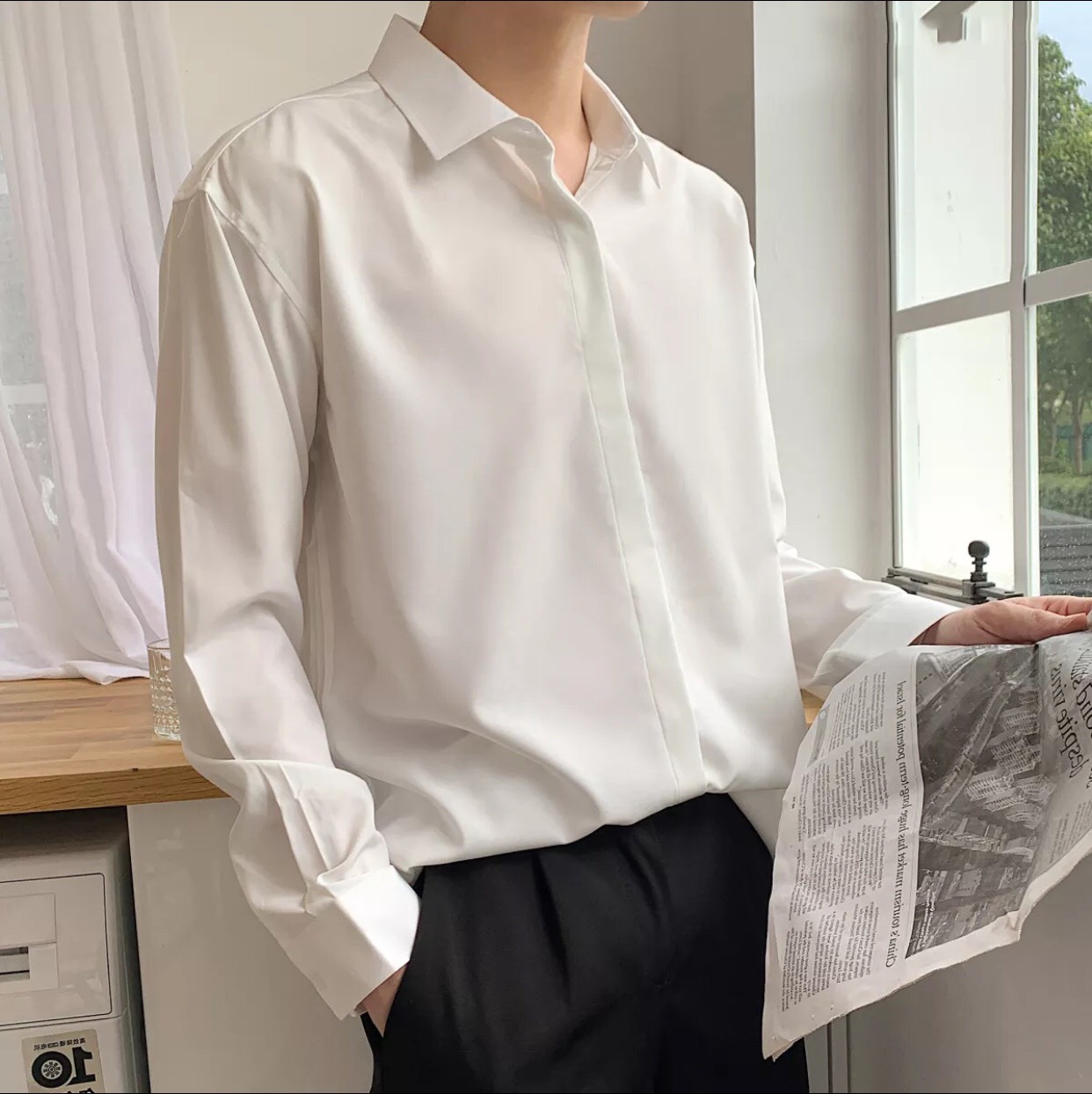 ((BIGSIZE ) Áo sơ mi dài tay cổ bẻ trắng đen từ 76kg đến 120kg