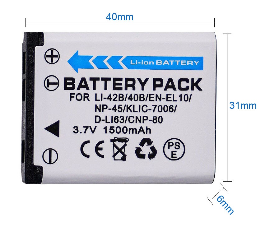 Pin olympus li-40b, li-42b, nikon en-el10, np-45 klic-7006 np-80, 3.7v 1200mah, dành cho nhiều dòng máy ảnh fujifilm, casio, nikon, pentak, kodak