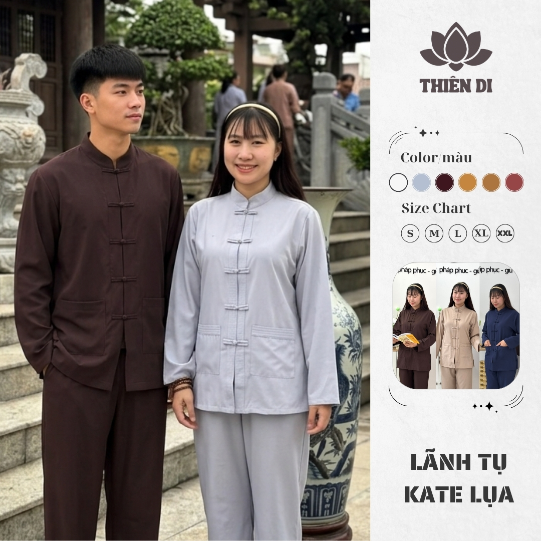Đồ lam đi lễ chùa kate lụa cho nam nữ lãnh tụ bigsize pháp phục la hán tay dài đi chùa Thiên Di D45