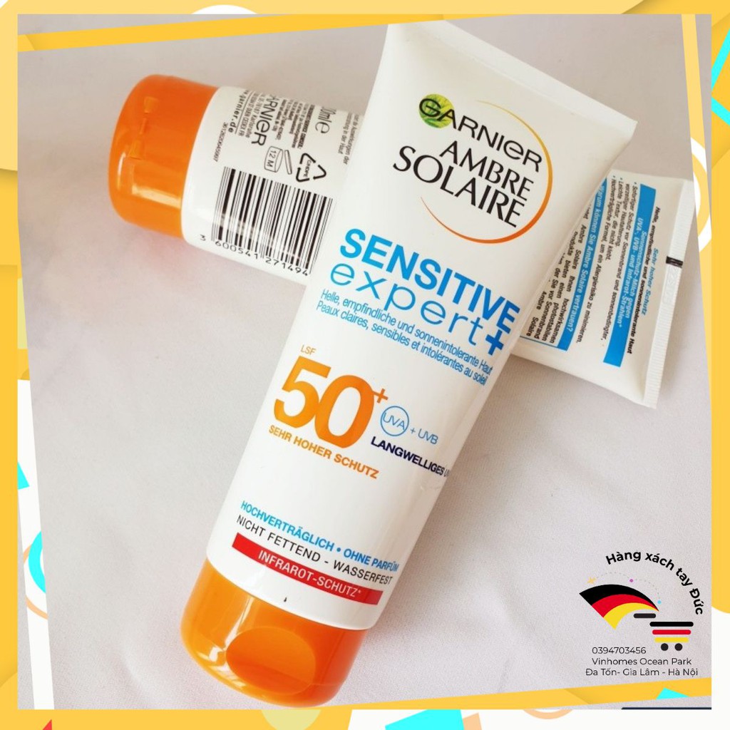 Kem chống nắng garnier ambre solaire sensitive expert spf 50+, 200ml