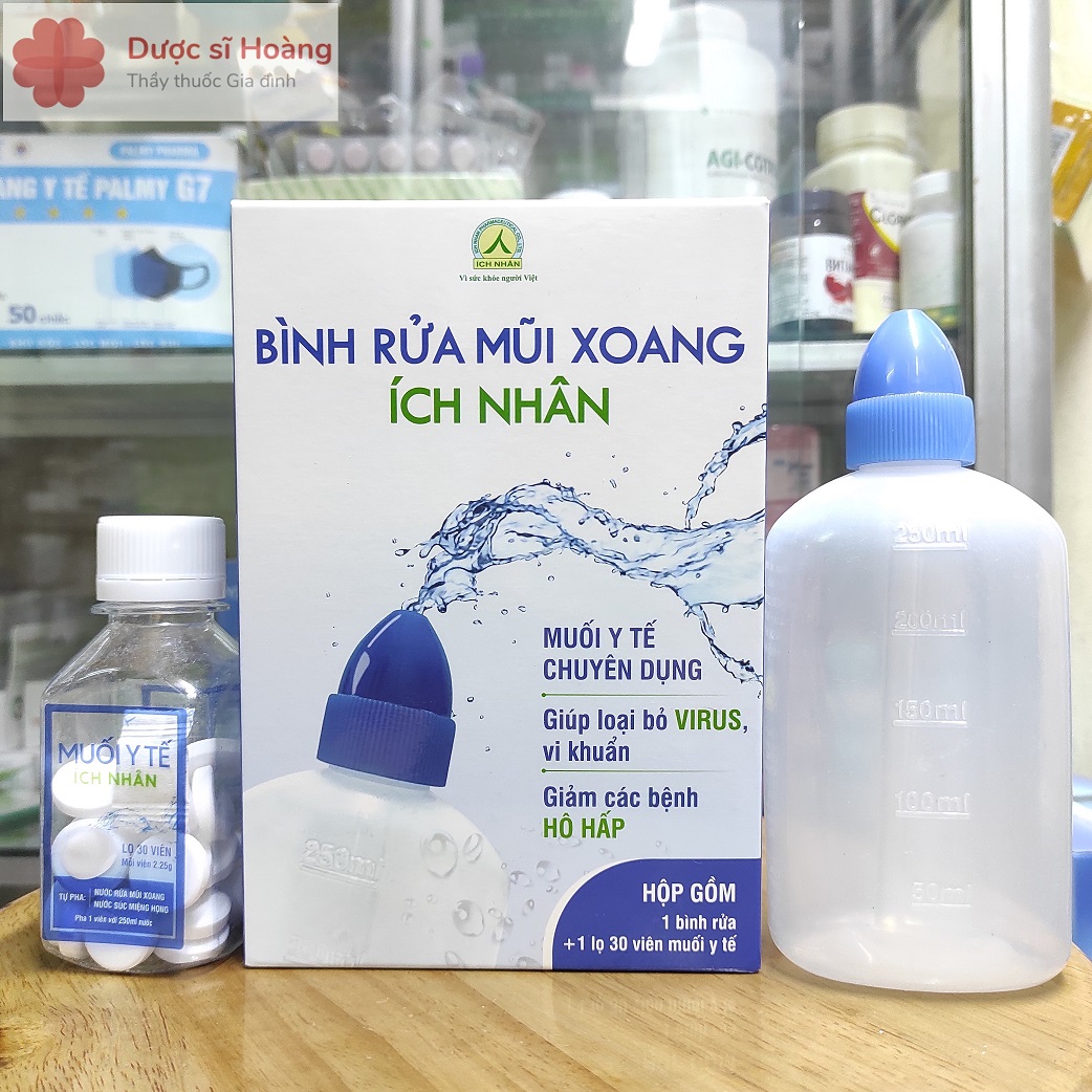 Bình rửa mũi xoang ích nhân - bình 250ml + muối 30 viên