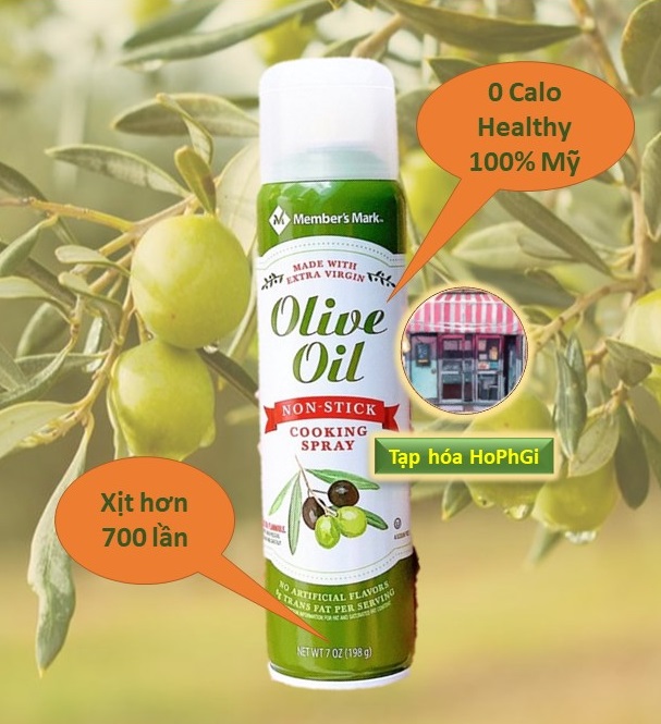 01 chai - 7 oz (xịt hơn 700 lần) - dầu xịt ăn kiêng 0 calo olive oil member s mark - healthy - mỹ 1