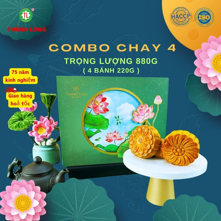 Hộp bánh trung thu 4 bánh chay 220g - combo chay 4 - thành long - 880g - việt nam