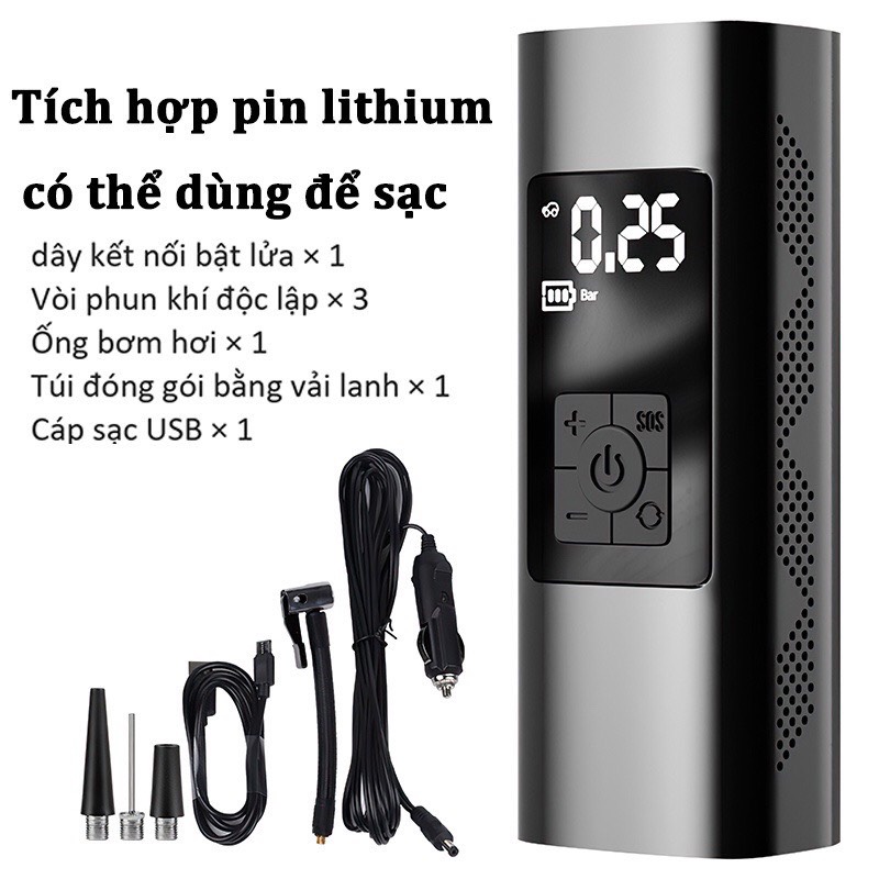 Máy Bơm lốp tự động không dây CQB808 - bơm lốp ô tô, xe máy, xe đạp tự động , có đèn led, thiết kế nhỏ gọn - Bellki Mart