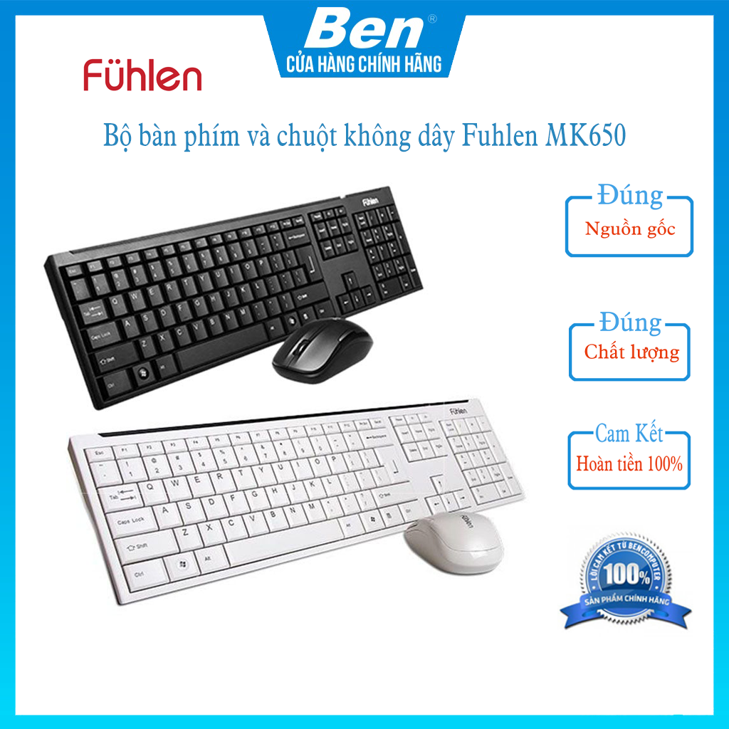 Bộ bàn phím và chuột máy tính không dây Wireless Fuhlen MK650 - Hàng chính hãng bảo hành 2 năm - Ben computer store