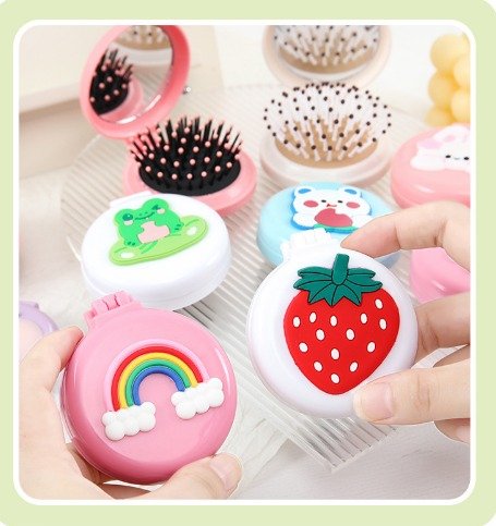 Gương lược massage mini gấp gọn nhiều họa tiết xinh xắn - Gương lược gấp gọn nhỏ gọn Happy Shop
