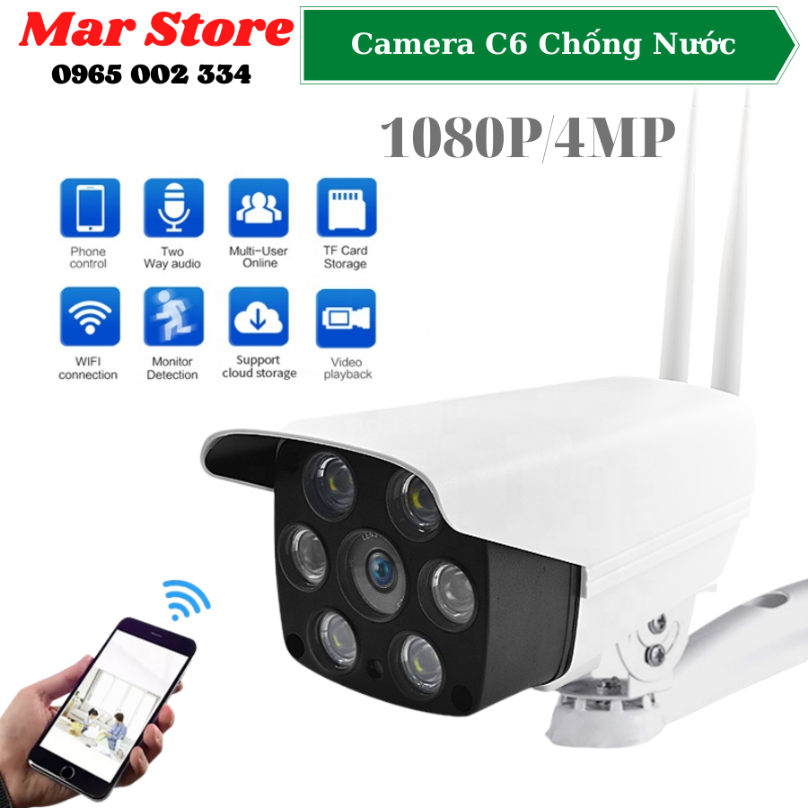 Hình ảnh camera an ninh, Camera lắp nhà, Camera C6 Cao Cấp, Chuẩn IP65 Chống Nước, Đèn LED Hình Ảnh Có Màu Ban Đêm, Đèn Hồng Ngoại, Đàm Thoại, Chống Trộm. Bảo Hành Lỗi 1 Đổi 1