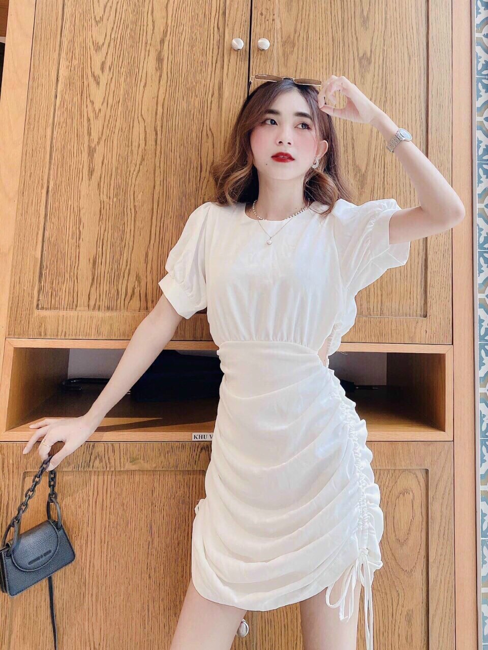 [HCM]Đầm tay lỡ cổ tròn rút dây chân váy ôm body đi tiệc đi chơi siêu xinh mtb