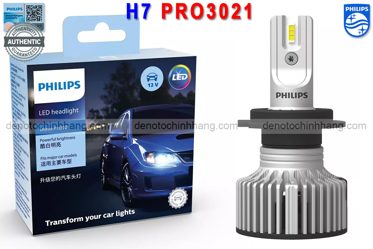 Đèn led oto h7 philips ultinon pro3021 bh 1 năm
