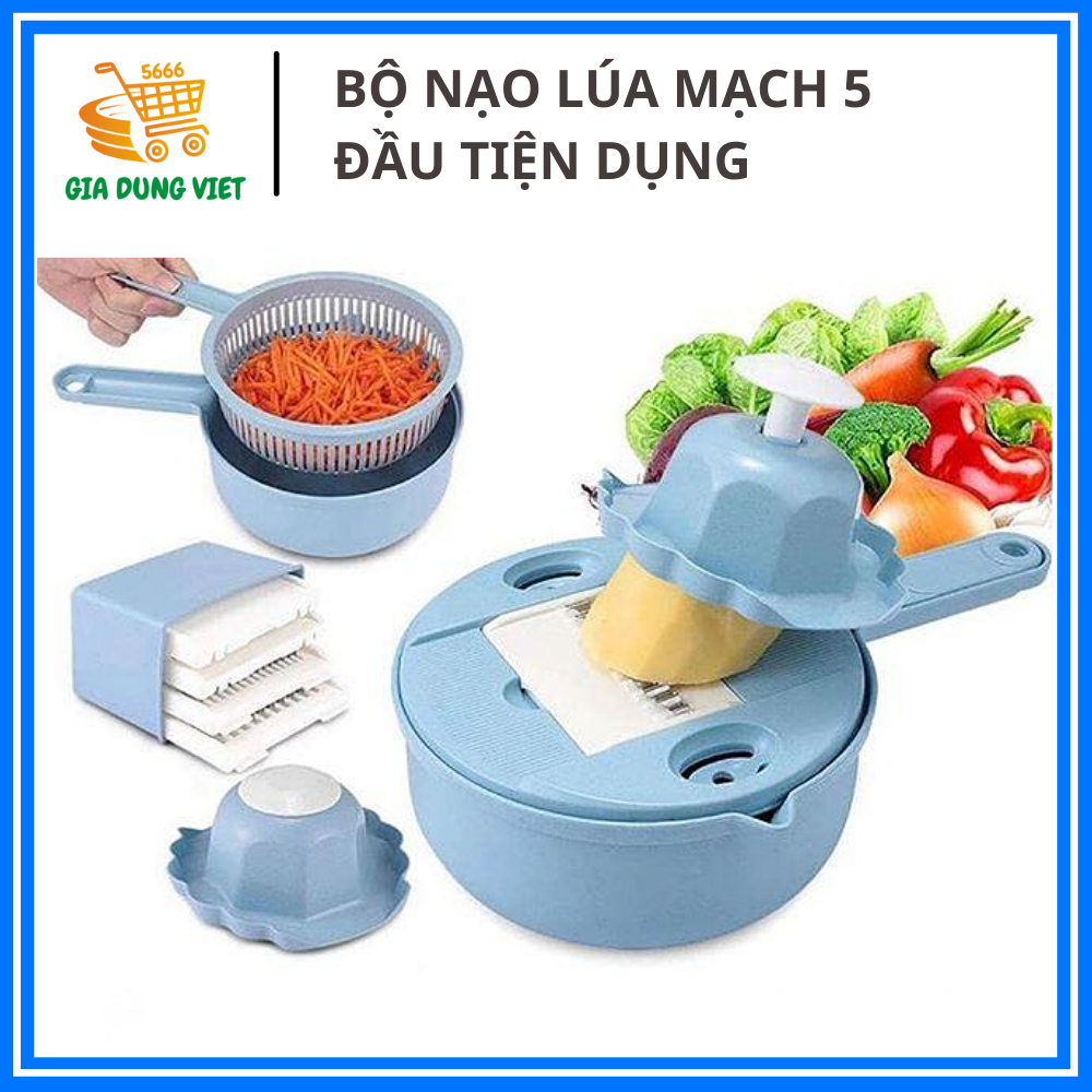 Bộ dụng cụ nạo rau củ quả kèm rổ 9 trong 1- bộ nạo củ quả lúa mạch đa năng
