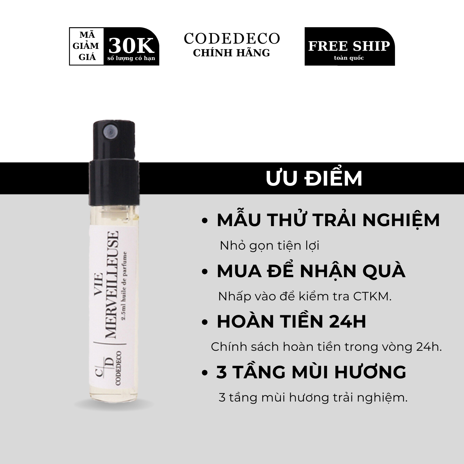 Tinh dầu nước hoa CODEDECO Vie Merveilleuse 2ml, ngọt ngào, thơm mát