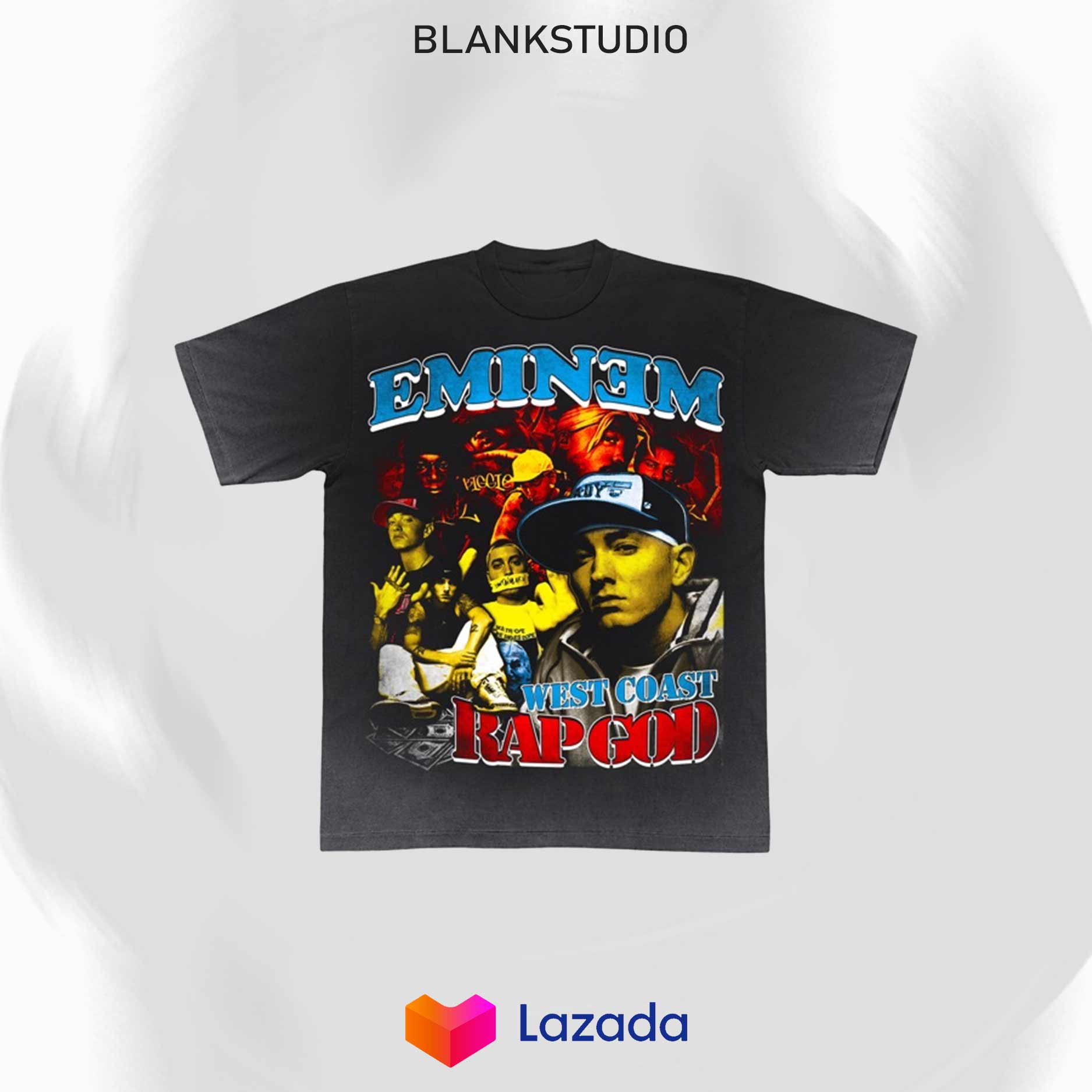 Blank | áo thun eminem tay lỡ unisex - washed black cổ tròn
