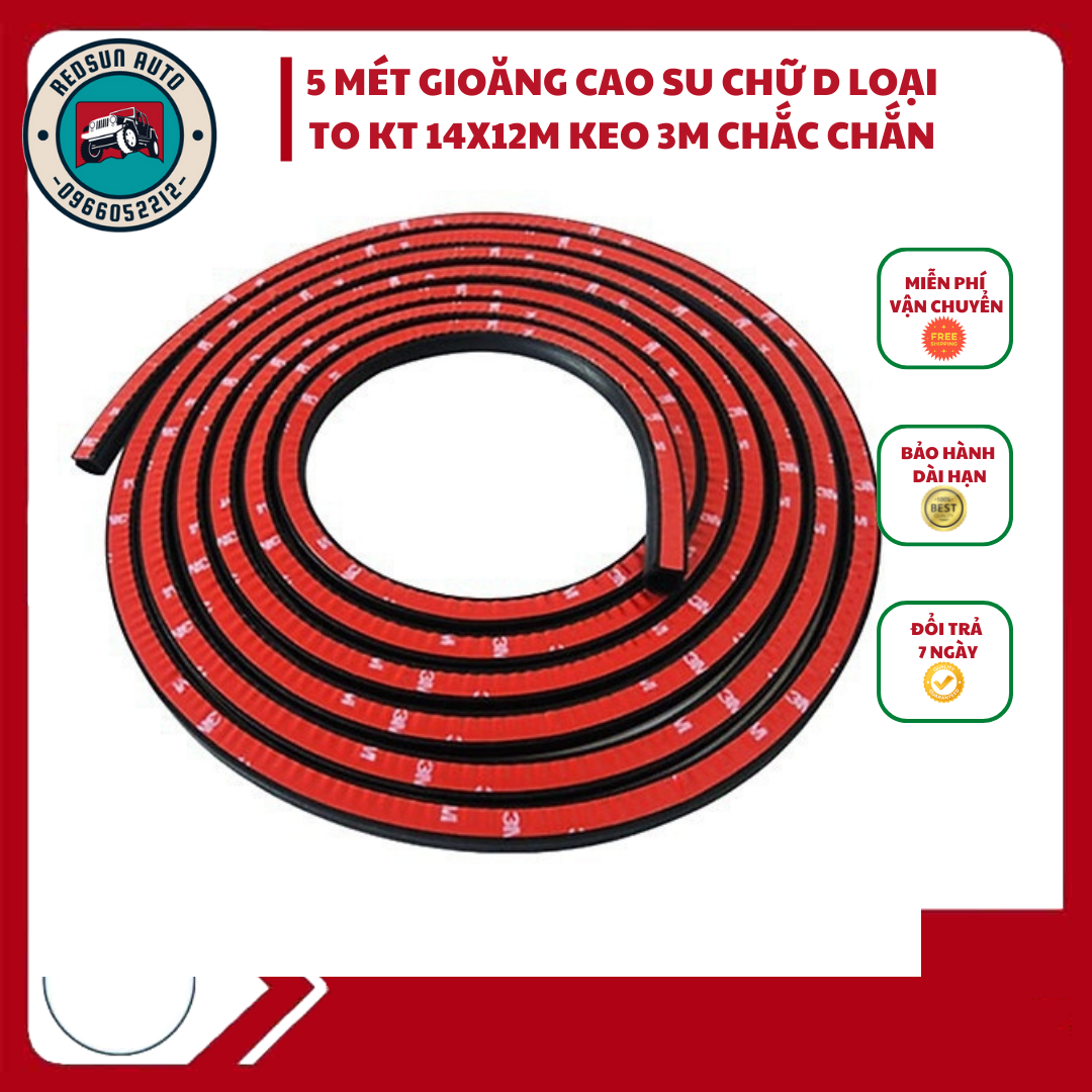 5 MÉT Gioăng Cao Su Chữ D (Kích thước 10x10mm) Chống Ồn Ô Tô - Nẹp viền cửa xe, cốp xe ô tô chống ồn, chống bụi bẩn, chống va đập cho xe hơi