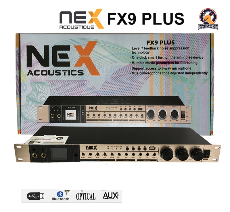 Vang cơ Nex Acoustics FX9 Plus Chuyên Nghiệp Âm Thanh Đỉnh Cao, Kết Nối Bluetoth, Màn Hình Hiện Thi Logo, Giao Diện Nhạc, Chống Hú Tự Động - Chức Năng Nâng Tiếng (EXCITER) Cho Âm Thanh Ra Hay, Hàng Chính Hãng