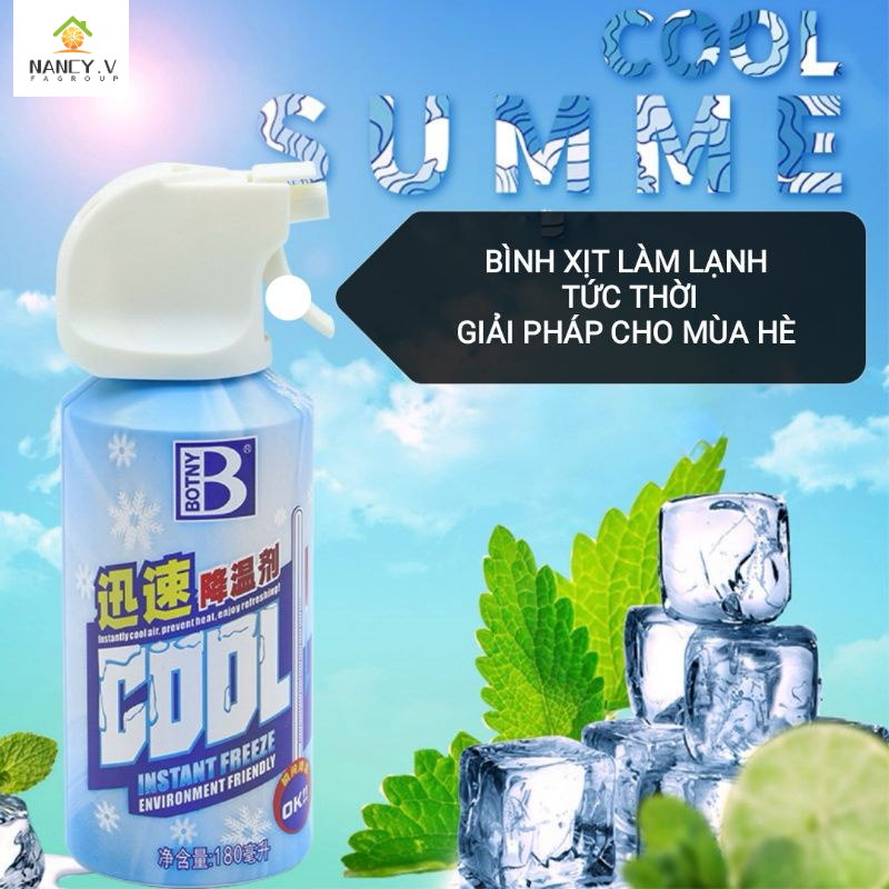 Bình xịt làm lạnh tức thời nội thất xe đa năng Instant Freeze Cool Botny 180ml - Xịt làm mát tức thời - Xịt làm lạnh siêu tốc - Xịt khử mùi xe