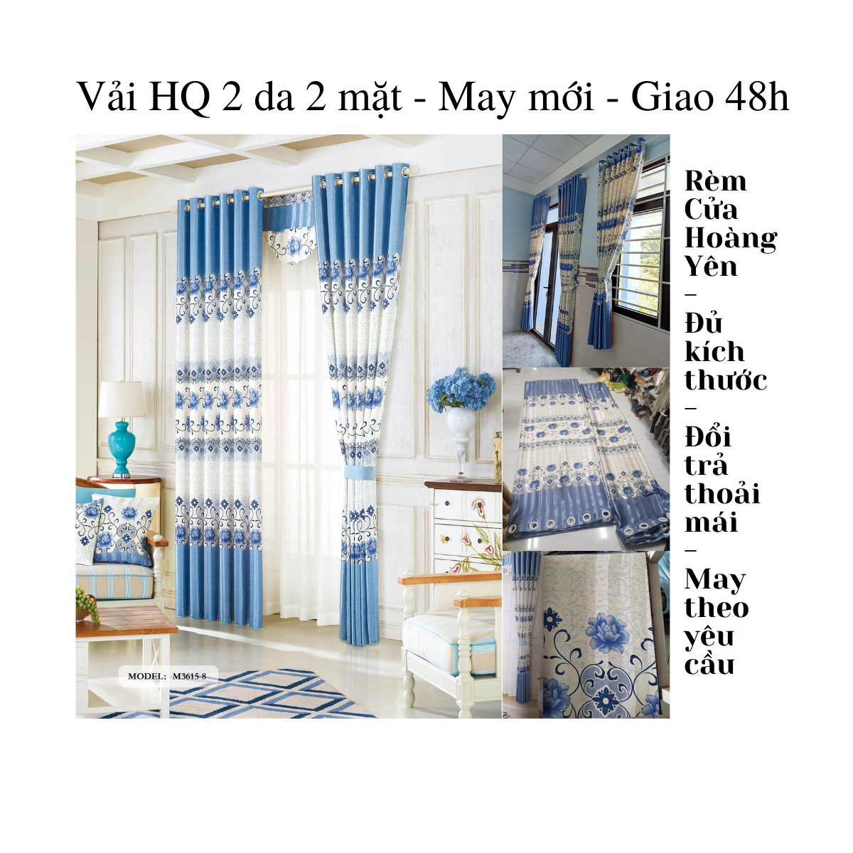 [Tặng khoen ore dự phòng & dây vén rèm] [Đổi trả thoải mái] Set 2 bộ rèm cửa chính & cửa sổ vải gấm HQ 2 mặt 2 màu - kiểu may khoen ore sang trọng - thanh gỗ cao cấp