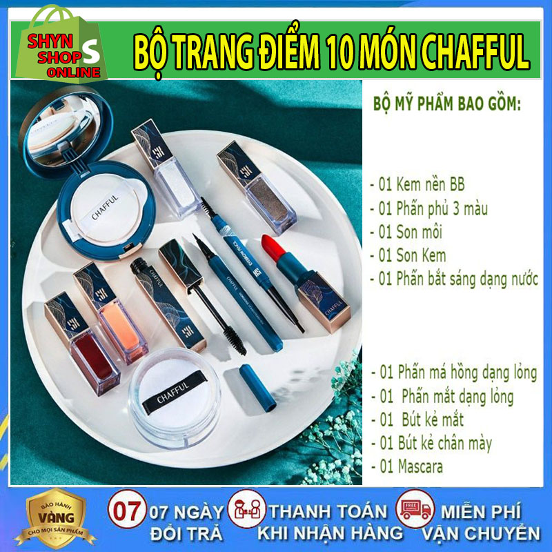 Bộ trang điểm 10 món, Set trang điểm 10 món CHAFFUL cao cấp, combo trang điểm dành cho nam, nữ, tiện lợi, an toàn, bộ trang điểm cho bé, set trang điểm makeup, bộ trang điểm thần thánh, BỘ TRANG ĐIỂM