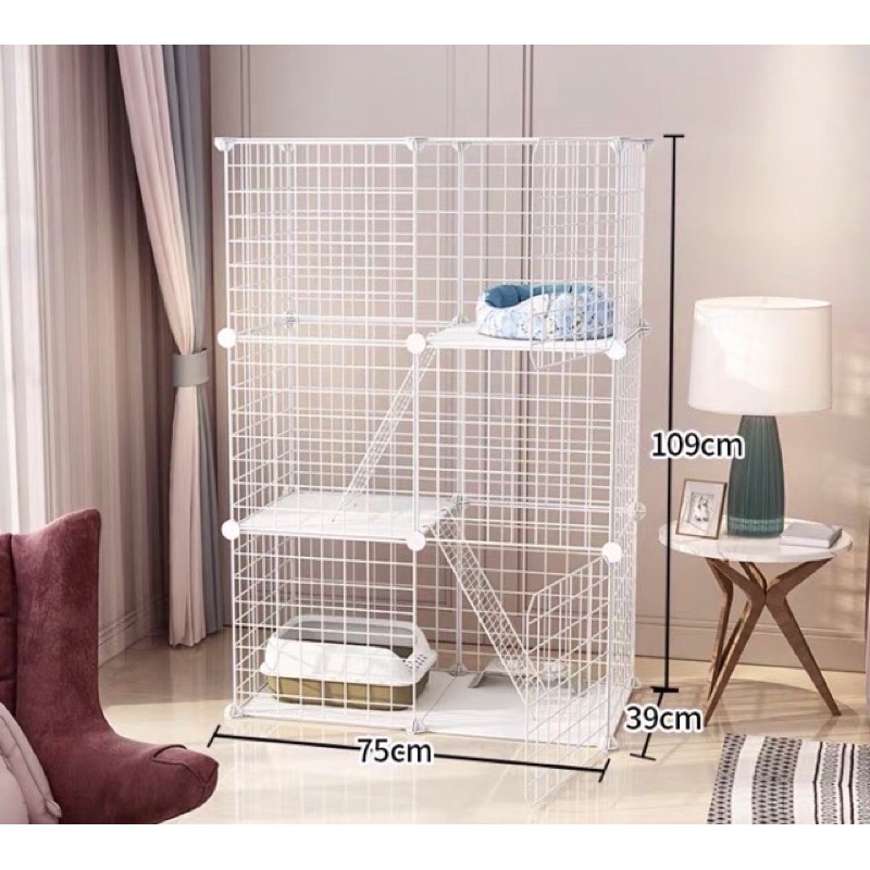 Chuồng lồng quây Mèo 3 Tầng Lắp Ghép Dành Cho 1-2 Bé Cưng- chất liệu lưới sắt phun sơn tĩnh điện