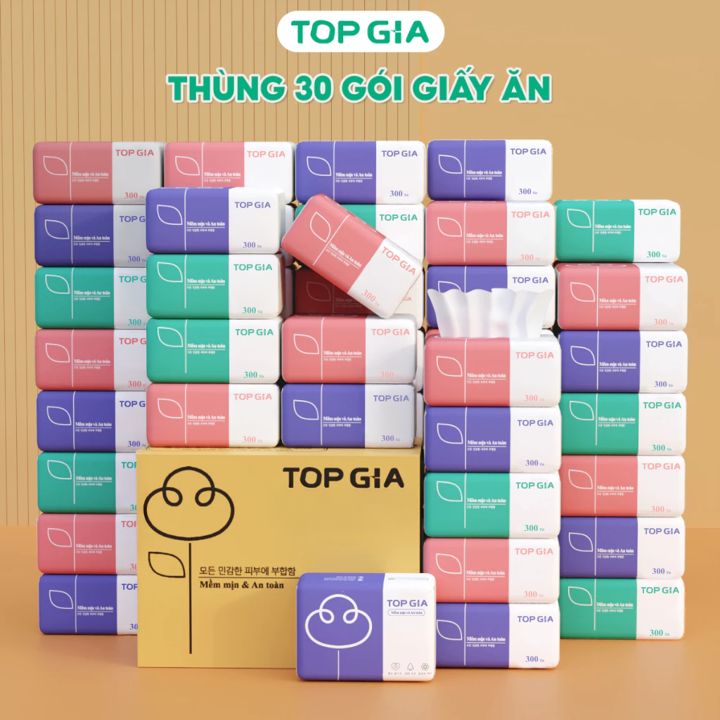  Khăn giấy rút TopGia thùng 30 gói giấy ăn gấu trúc cao cấp không bị mủn và an toàn cho da 