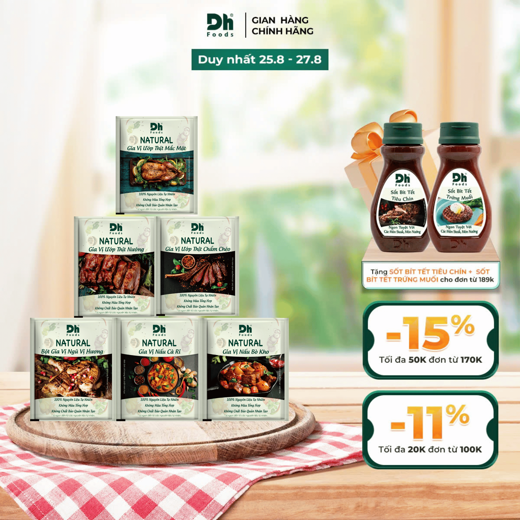Combo 6 gói Gia vị Ướp Dh Foods (bao gồm gia vị ướp Ngũ vị hương, gia vị nấu Cà ri, gia vị nấu Bò Kho, gia vị Ướp thịt nướng, gia vị ướp thịt Chẩm Chéo, Mắc Mật)