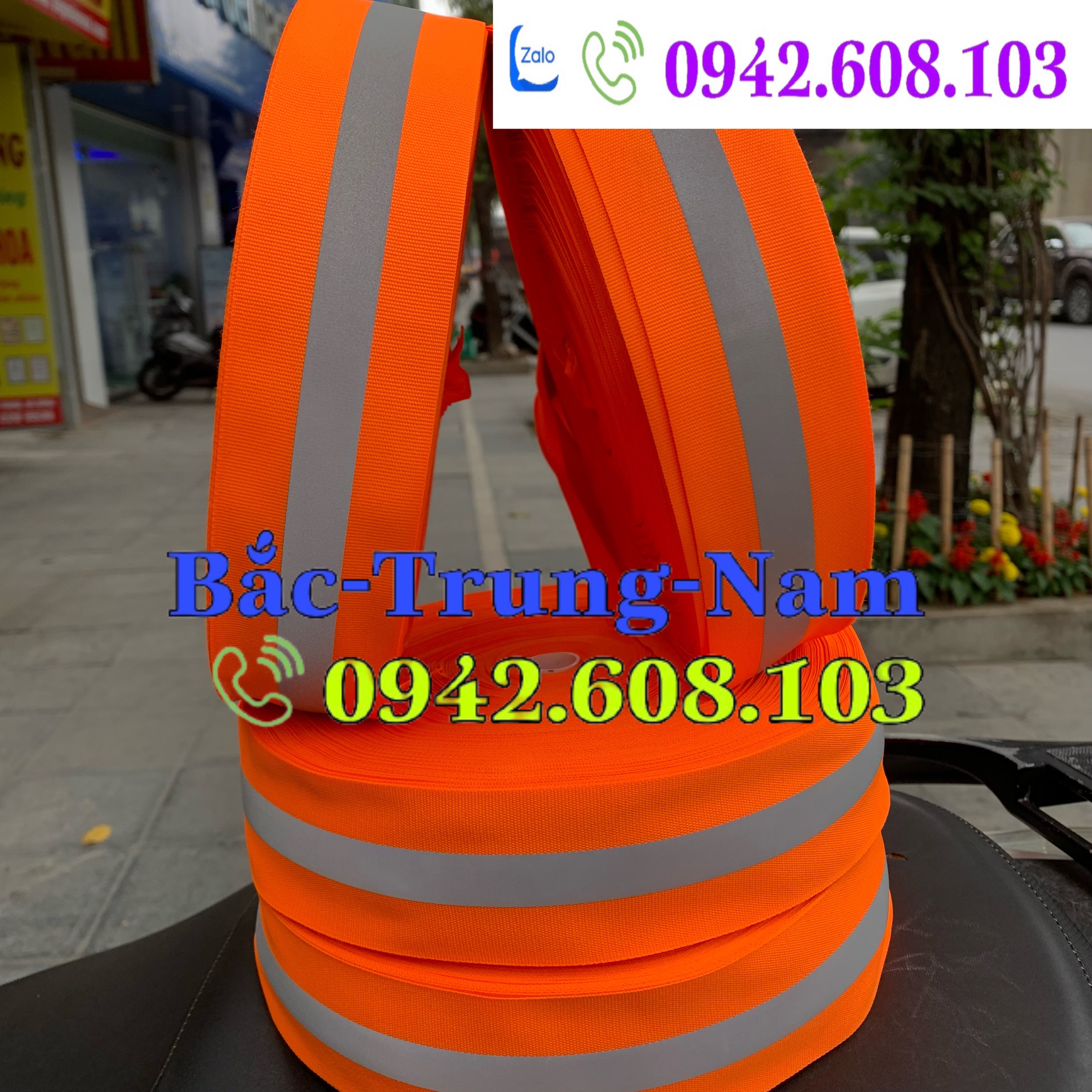 Dây phản quang vải sọc xám màu xanh chuối 5cm