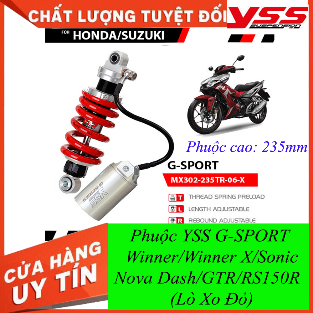 Phuộc YSS Thái Lan xe Winner/Winner X/Sonic/Nova Dash/GTR/RS150R G-SPORT (Lò Xo Đỏ)