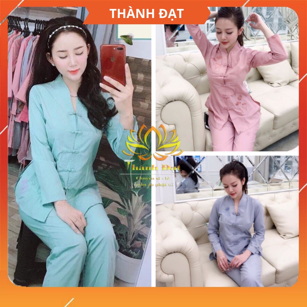 Đồ lam đi chùa, bộ đi lễ chùa nữ bài lai tim thêu sen chất vải mịn đẹp thoáng mát mặc cực thoải mái, duyên dáng_ bltim