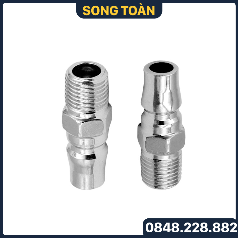 Khớp rời pm ren ngoài 13 đầu đực nối nhanh vào khớp ổ bi lắp dây hơi - khí nén, quick air adaptor - bằng thép mạ crom