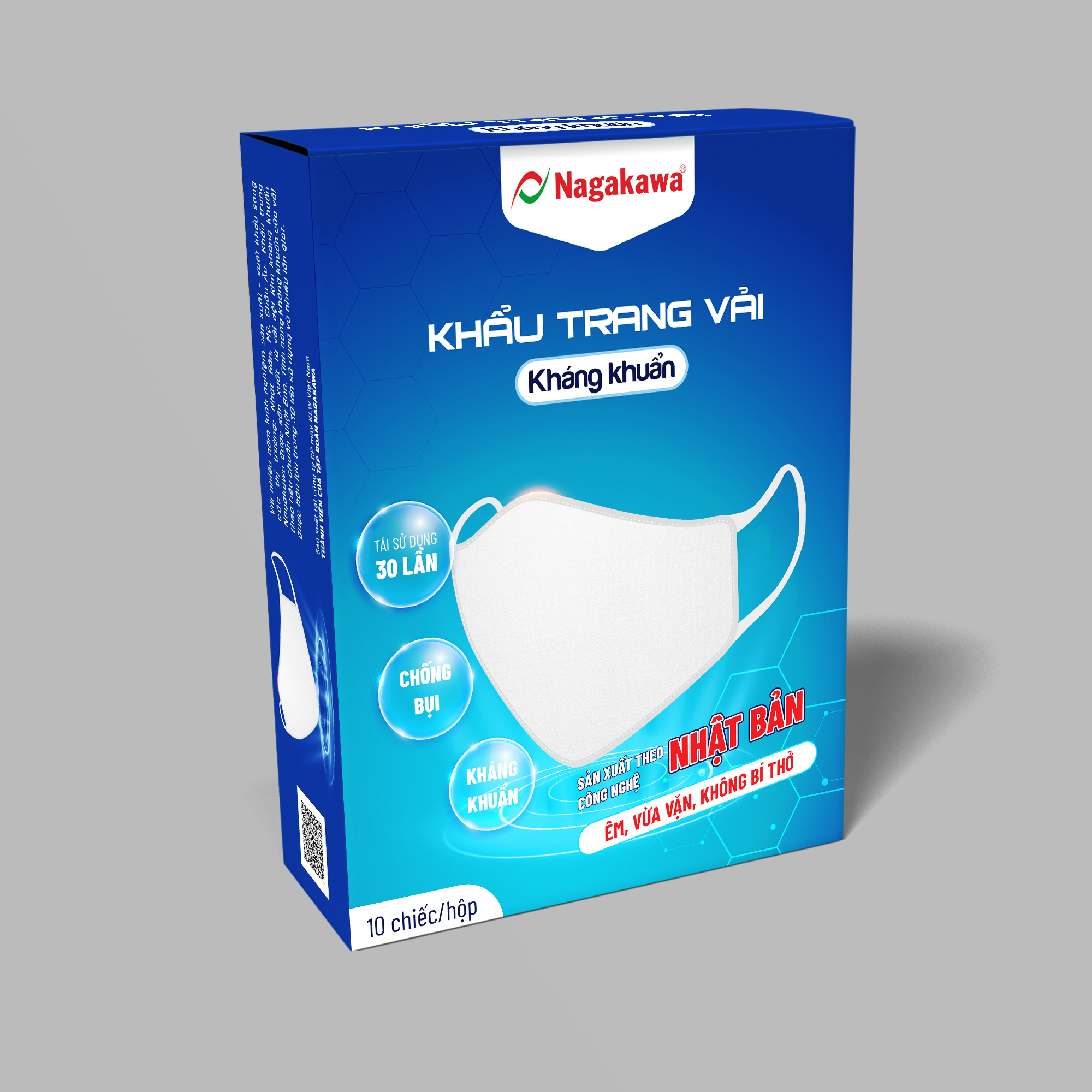 Bộ 10 chiếc khẩu trang vải Nagakawa KKV2LKKNHH - size L, 2 lớp vải kháng khuẩn, chống bụi, công nghệ Nhật Bản, có thể tái sử dụng